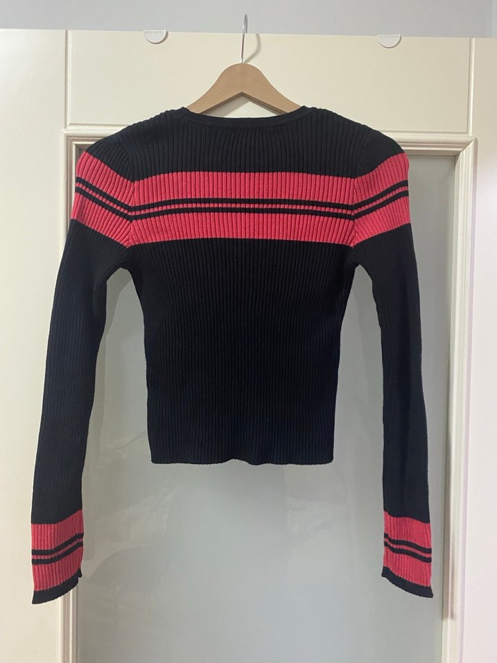 Çizgili Siyah Triko Kadın Kazak - Görsel 2