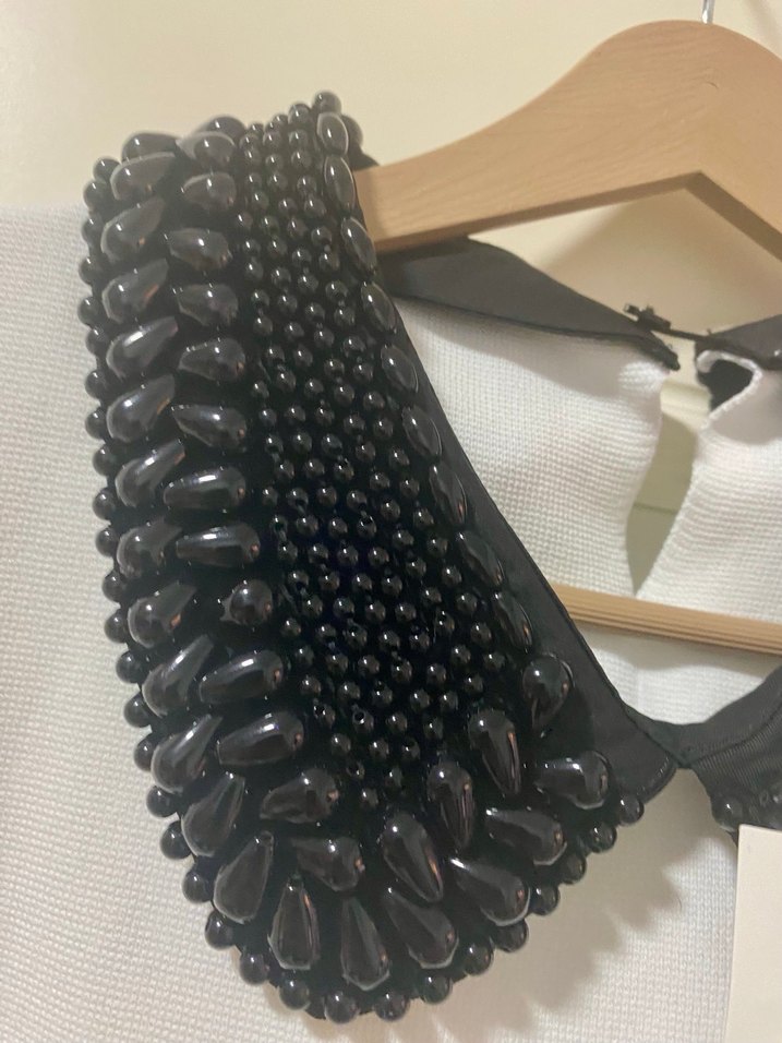 ZARA boncuklu bebe Yakalı Beyaz Mini Kolsuz Elbise - Görsel 4