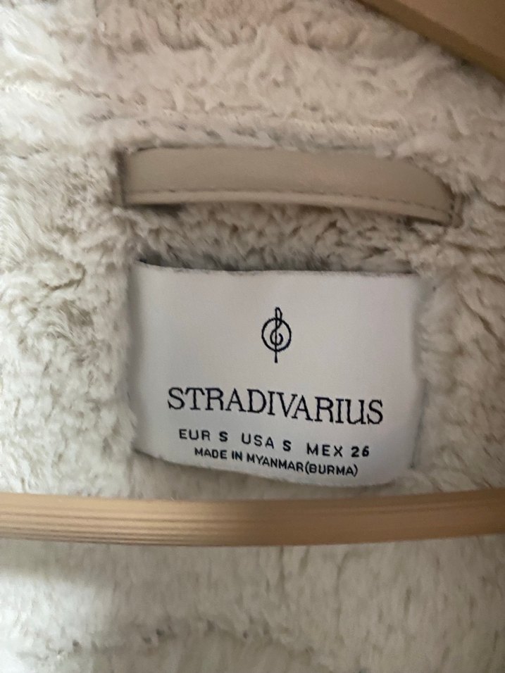 Stradivarius beyaz biker içi peluş dışı süet biker ceket - Görsel 5