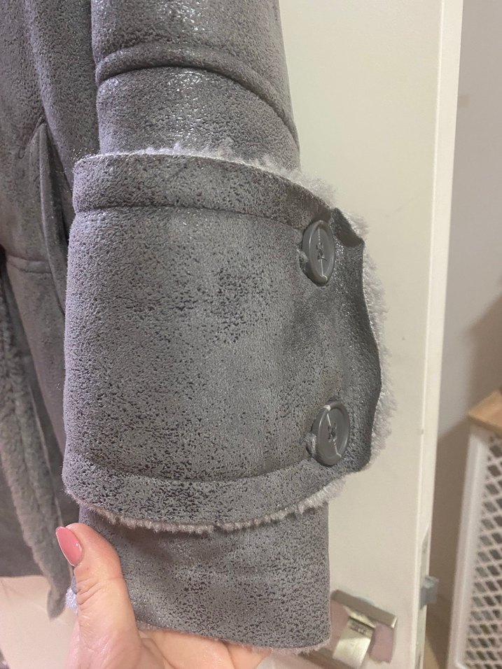 Stradivarius Gri Süet Kürklü Kadın Ceket - Görsel 4