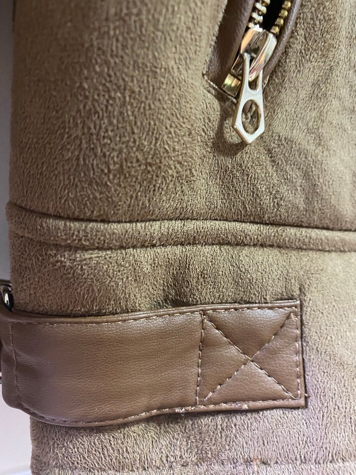 Stradivarius içi peluş dışı süet biker ceket - Görsel 4