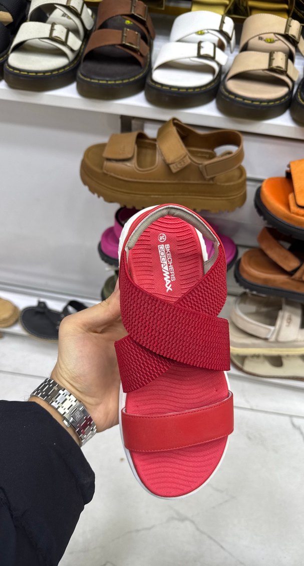 Kırmızı Cırt Cırtlı Kadın Spor Dolgu Topuklu Sandalet - Görsel 2