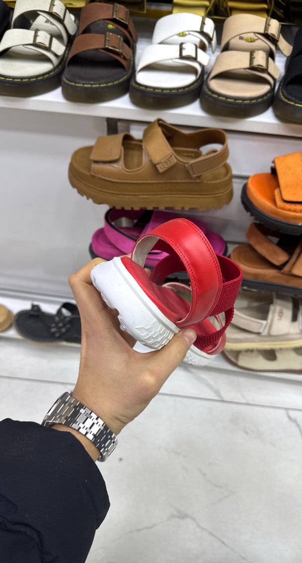 Kırmızı Cırt Cırtlı Kadın Spor Dolgu Topuklu Sandalet - Görsel 4