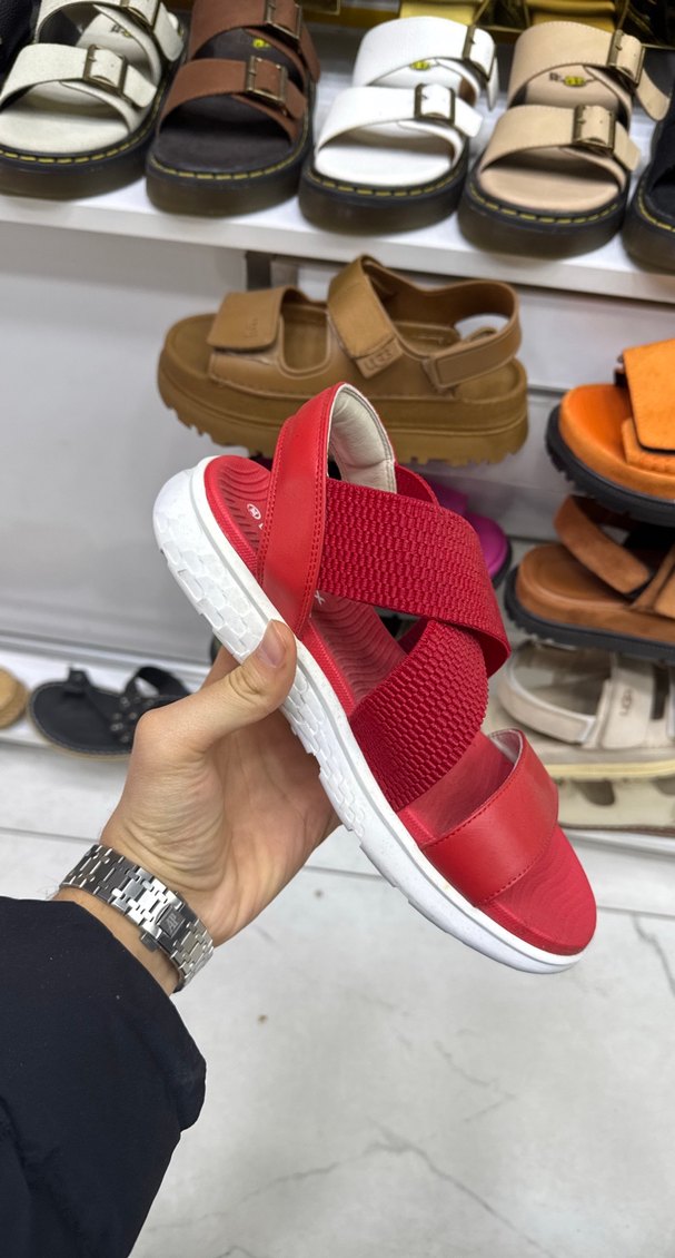 Kırmızı Cırt Cırtlı Kadın Spor Dolgu Topuklu Sandalet - Görsel 3