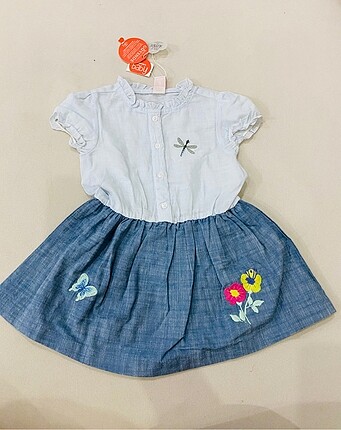 LC Waikiki Lcw Kız Bebek Mavi Nakışlı Elbise