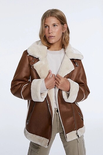 stradivarius kürklü biker mont ceket
