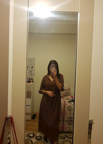 Mango mango polo Yaka Uzun Kahverengi Elbise