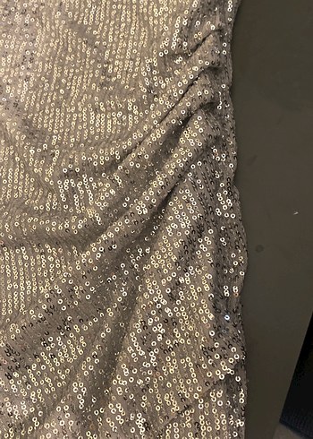 Uzun Kollu, Drapeli Gri Yılan Desenli Abiye Elbise - Görsel 3