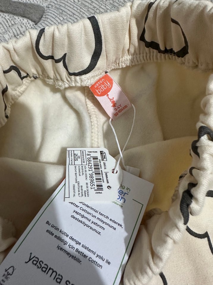 Krem Kalp Desenli Kız Çocuk Eşofman Altı - Görsel 3