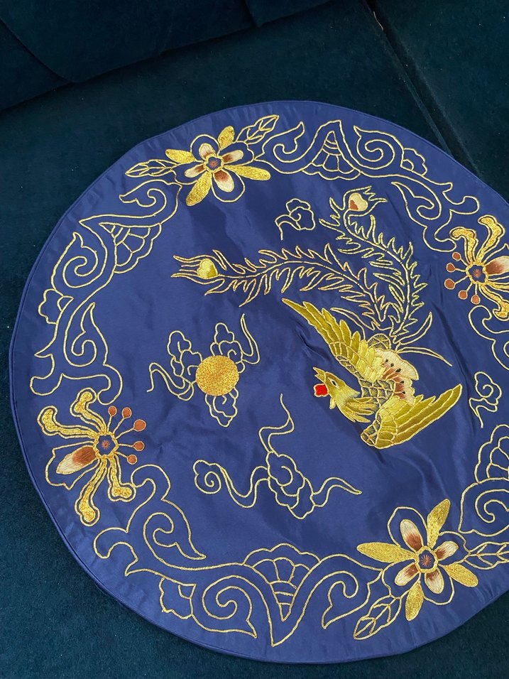 İşlemeli Mavi Yuvarlak Kırlent Kılıfı - Görsel 2