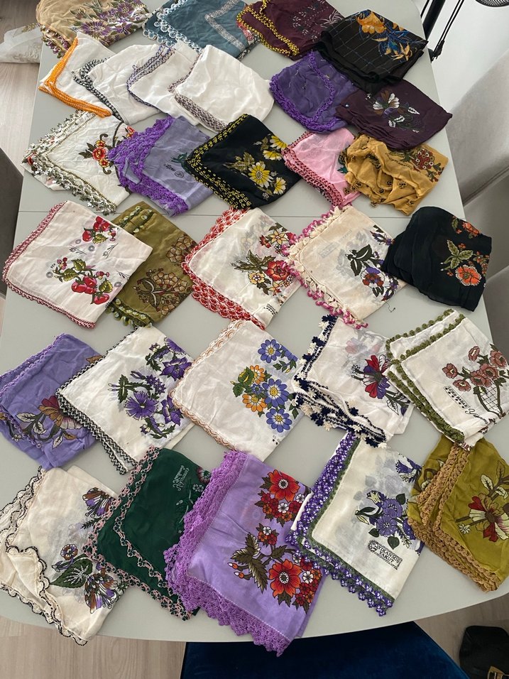 Vintage Çok Renkli Dantel Detaylı Kadın Fular - Görsel 3