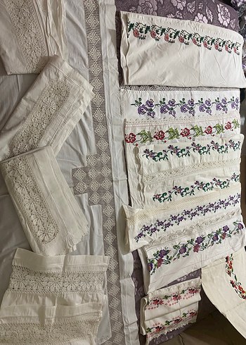 Nakışlı Beyaz Masa Örtüsü Seti - Görsel 2