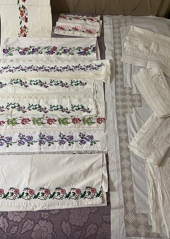 Nakışlı Beyaz Masa Örtüsü Seti - Görsel 3