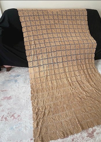 Bohem Tarzı El Örgüsü Bej dantel masa örtüsü