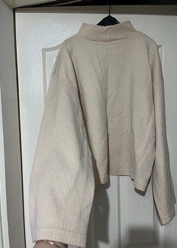 Bej Yüksek Yakalı Kadın Keten Kazak - Görsel 2