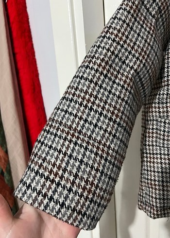 Düğmeli Gri Ekose Kadın mont - Görsel 2