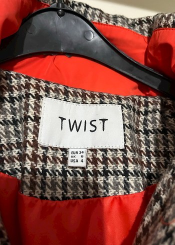 Düğmeli Gri Ekose Kadın mont - Görsel 5