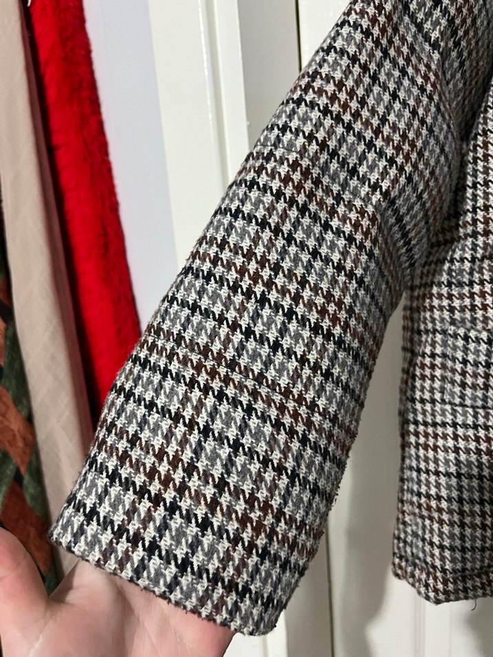 Düğmeli Gri Ekose Kadın mont - Görsel 2