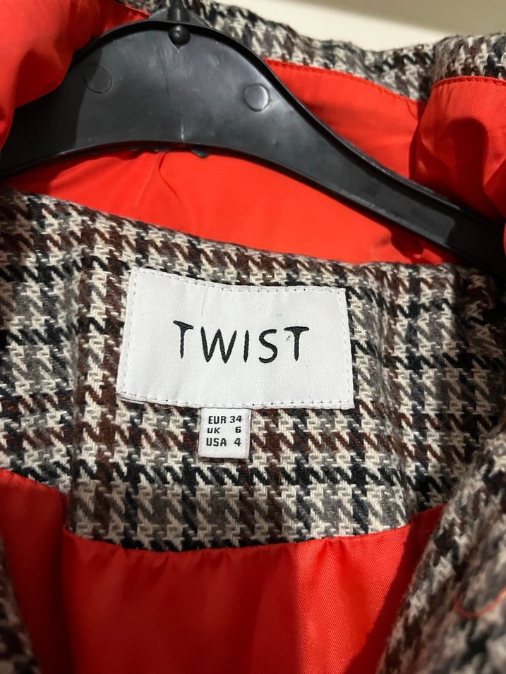 Düğmeli Gri Ekose Kadın mont - Görsel 5