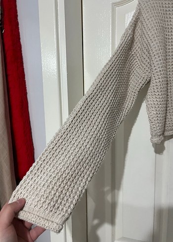 Bej Örgü Kadın Kazak Uzun Kollu - Görsel 2