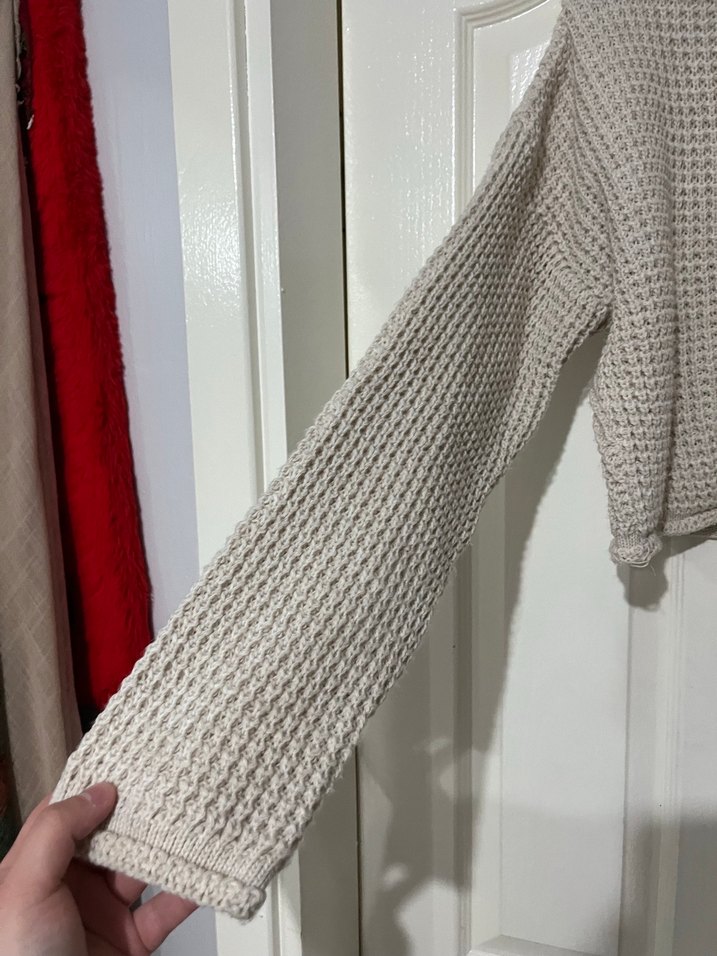 Bej Örgü Kadın Kazak Uzun Kollu - Görsel 2