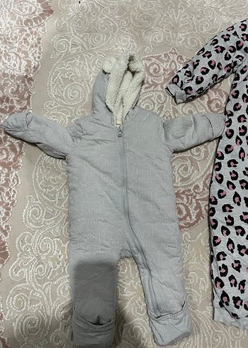 Gri Kürklü Kapüşonlu Bebek Kış Tulumu - Görsel 2