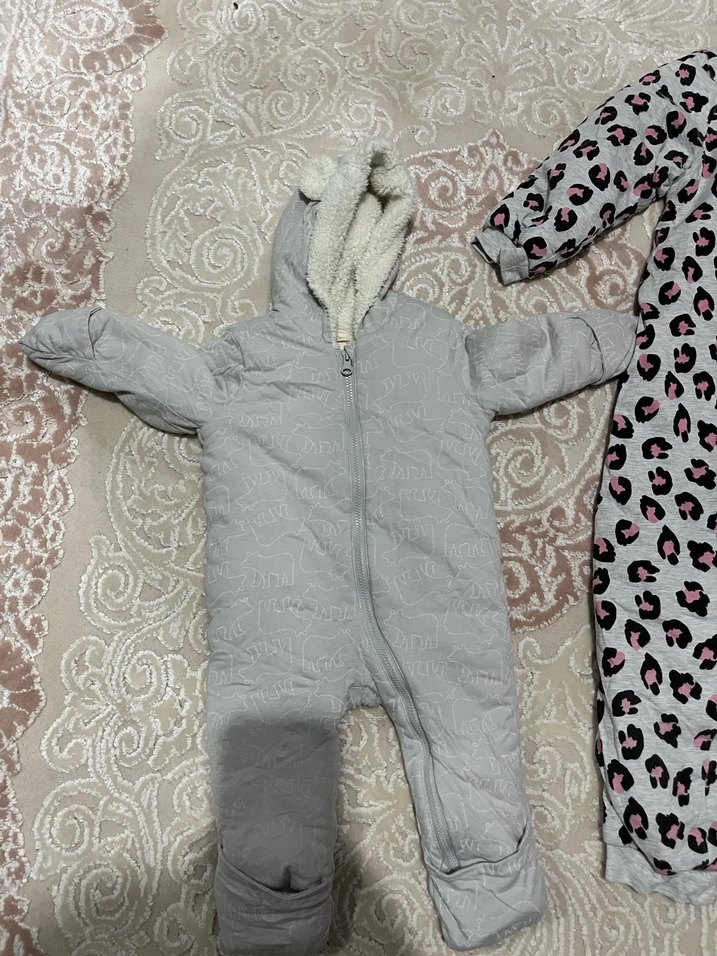 Gri Kürklü Kapüşonlu Bebek Kış Tulumu - Görsel 2