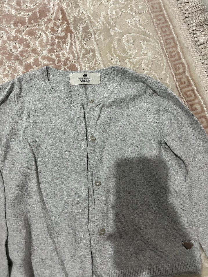 Kızlar için gri örgü uzun kollu hırka - Görsel 3