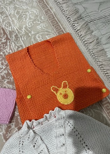 Nakışlı Gri Kız Çocuk Bohem Triko Hırka - Görsel 5