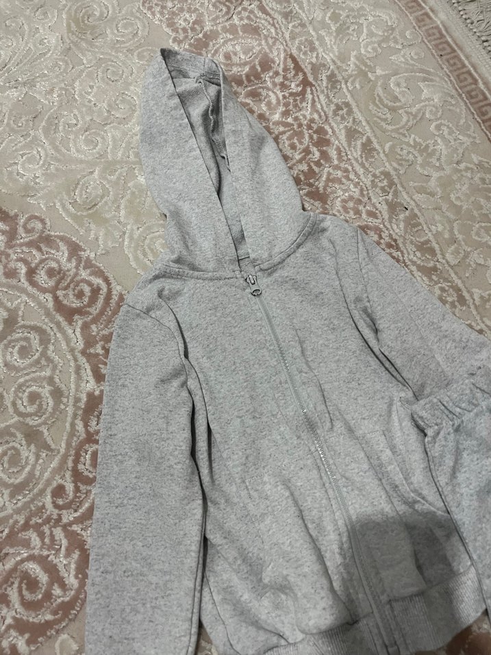 Kız Gri Kapüşonlu Fermuarlı Eşofman Takımı - Görsel 2