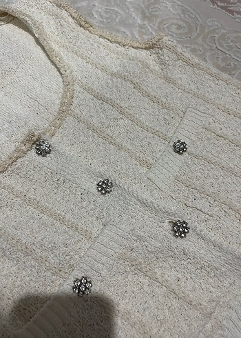 Nakışlı Bohem Beyaz Örgü Kadın Yelek - Görsel 3