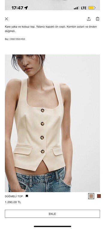 zara düğmeli top bluz