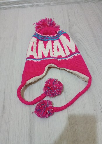 Renkli Nakışlı Pembe Örgü Çocuk Bere