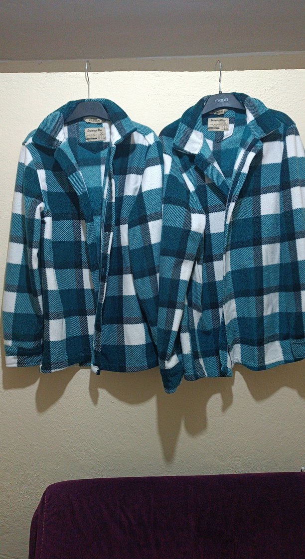 Erkek  ve bayan çiftlere özel Mavi Ekose Düğmeli Pijama Üstü - Görsel 2