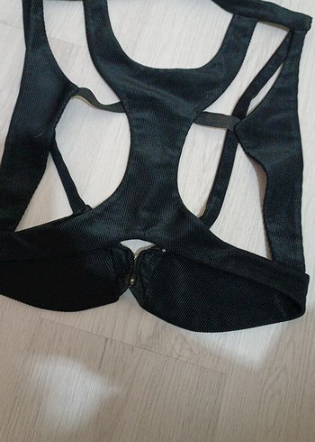 Siyah Gotik Mini Halter Yaka Strappy Büstiyer - Görsel 4