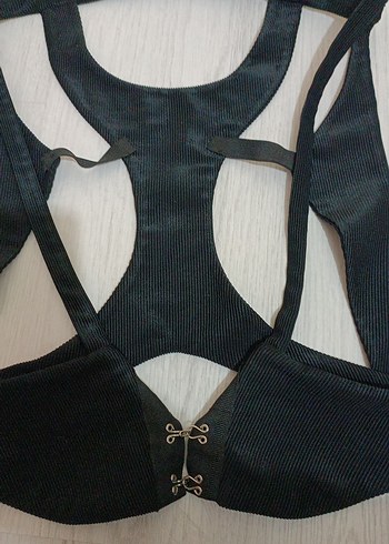 Siyah Gotik Mini Halter Yaka Strappy Büstiyer - Görsel 2