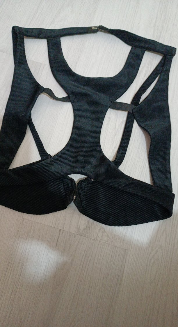 Siyah Gotik Mini Halter Yaka Strappy Büstiyer - Görsel 4