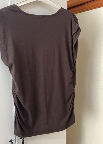 V Yaka Kahverengi Kadın Bluz Curve - Görsel 3