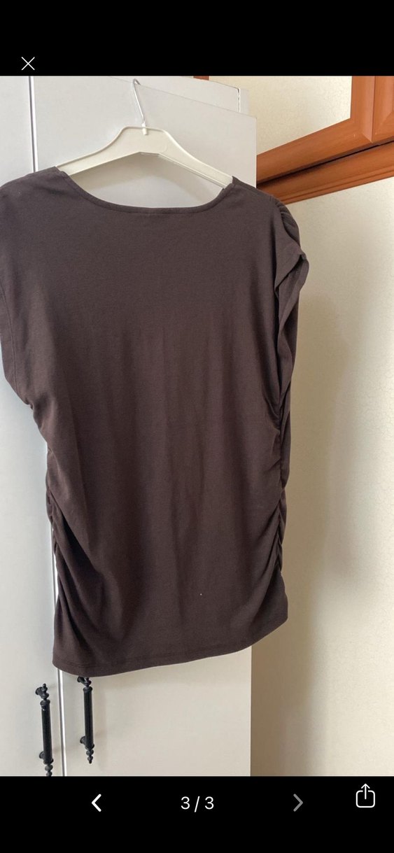 V Yaka Kahverengi Kadın Bluz Curve - Görsel 3