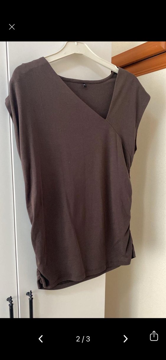 V Yaka Kahverengi Kadın Bluz Curve - Görsel 2