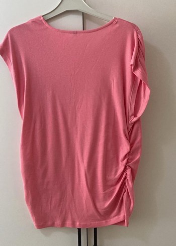 Pembe V Yakalı Kısa Kollu Kadın Bluz - Görsel 3