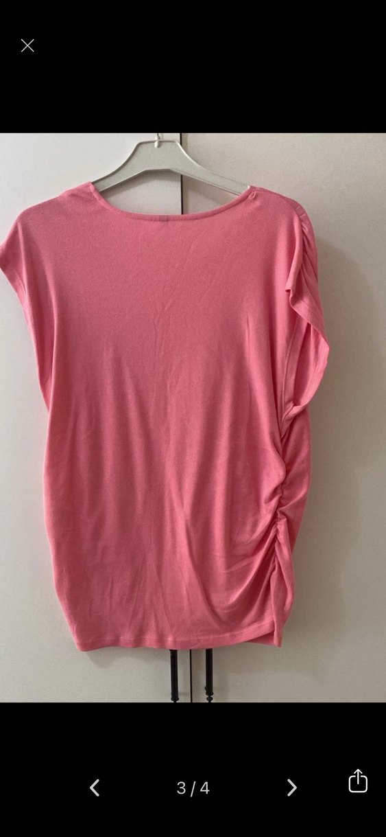 Pembe V Yakalı Kısa Kollu Kadın Bluz - Görsel 3