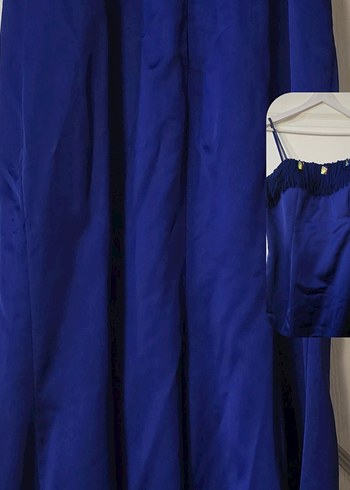 yakası taş ve püsküllü detaylı parlament mavi abiye - Görsel 6