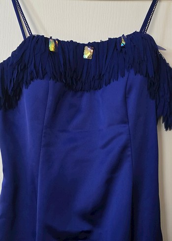 yakası taş ve püsküllü detaylı parlament mavi abiye - Görsel 9