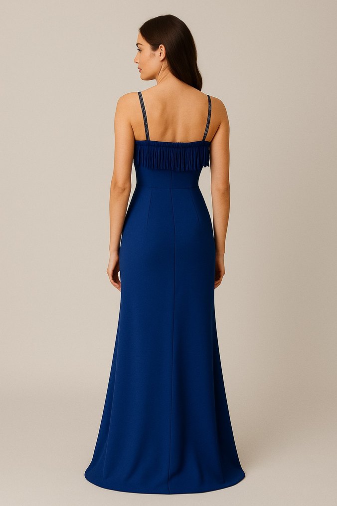 yakası taş ve püsküllü detaylı parlament mavi abiye - Görsel 3