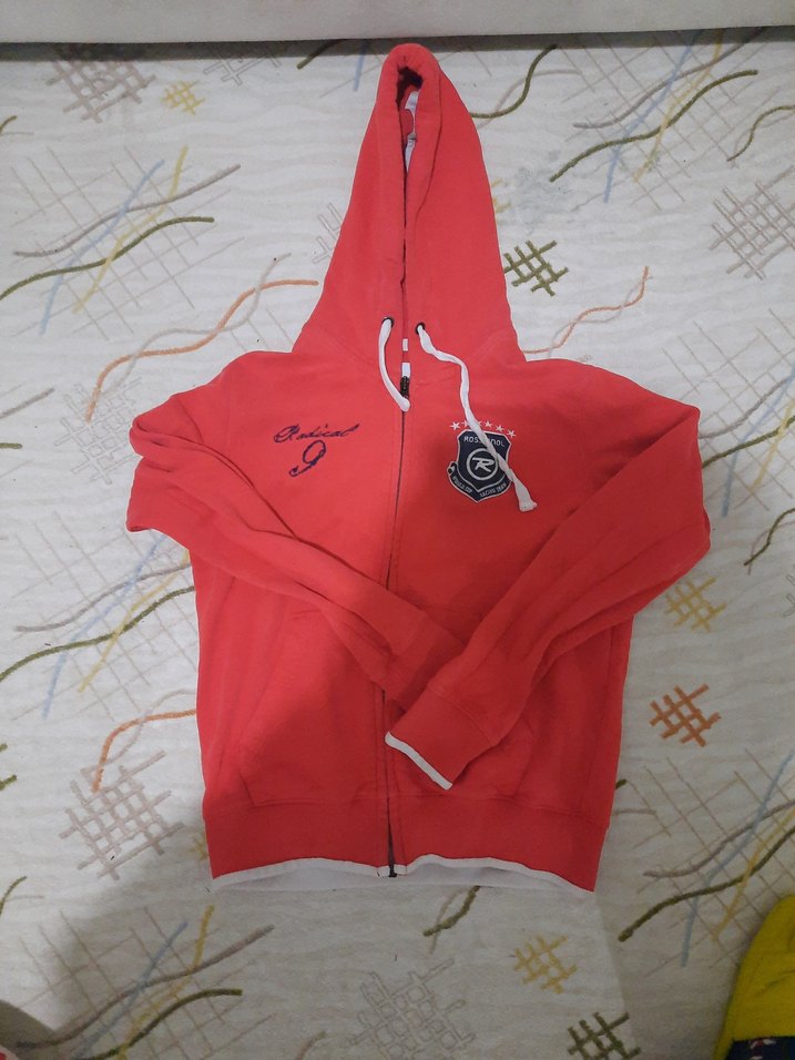 Kadın  Kırmızı Kapüşonlu Fermuarlı Sweatshirt - Görsel 2