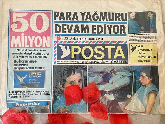 Beden 23 Haziran 1985 koleksiyonluk 2 gazete 1 takvim yaprağı