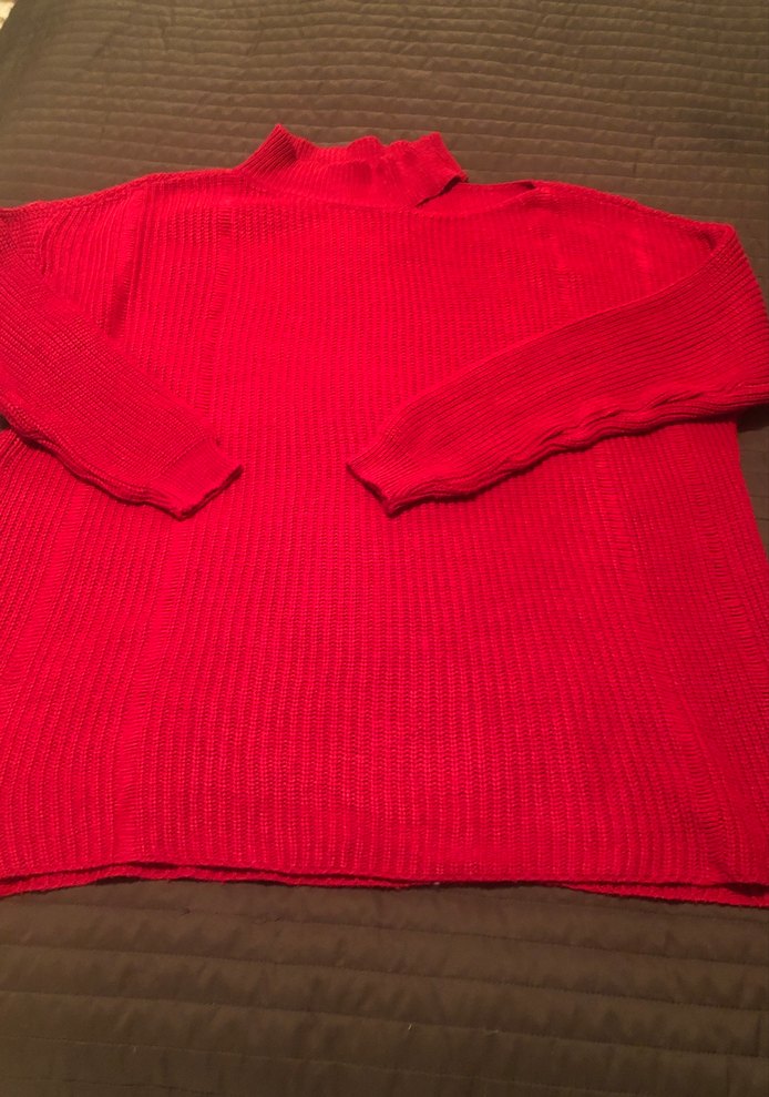 Kırmızı Yüksek Yakalı Örgü Kadın Kazak - Görsel 4