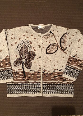 Nakışlı Gri Bohem Kadın yün Hırka - Görsel 5