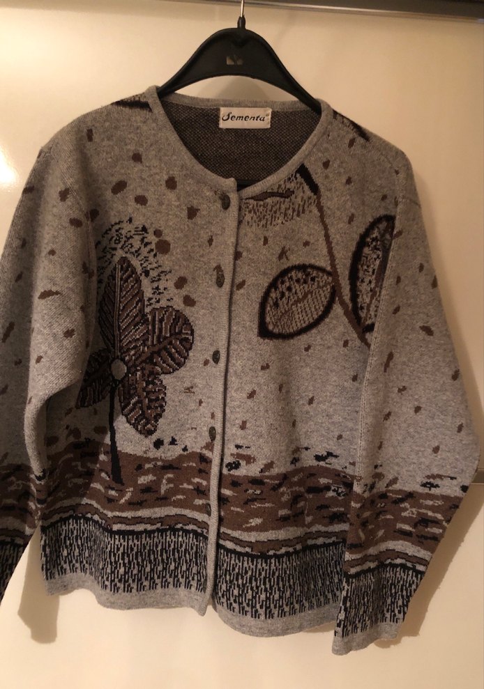 Nakışlı Gri Bohem Kadın yün Hırka - Görsel 2